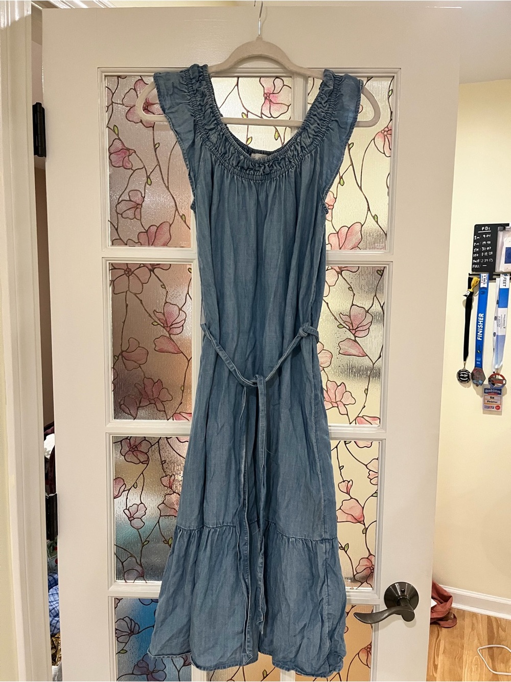 Light Blue Sleeveless Smocked Neck Cotton Dress